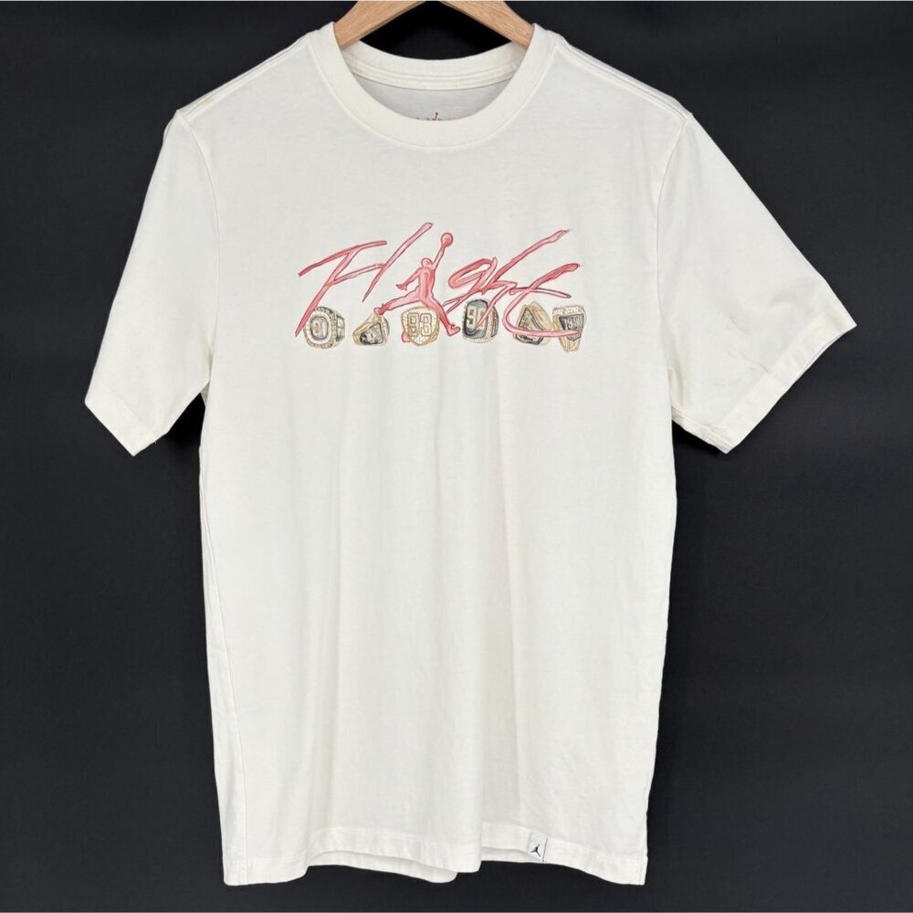 Air Jordan Mens Flight Essential Rings Graphic T-Shirt M White Cotton Basketball